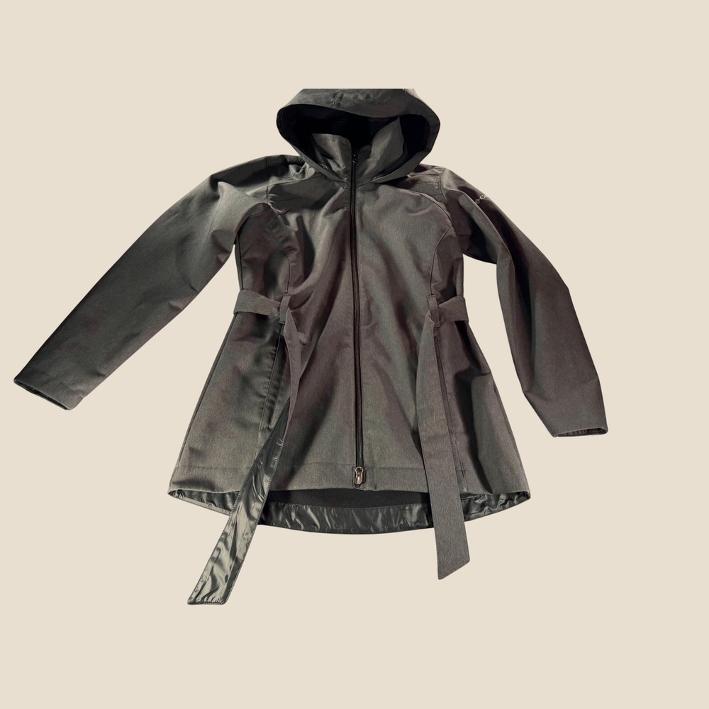 Columbia Womens Gray Softshell Jacket Fleece Lined Belted Hooded WL0883 Medium